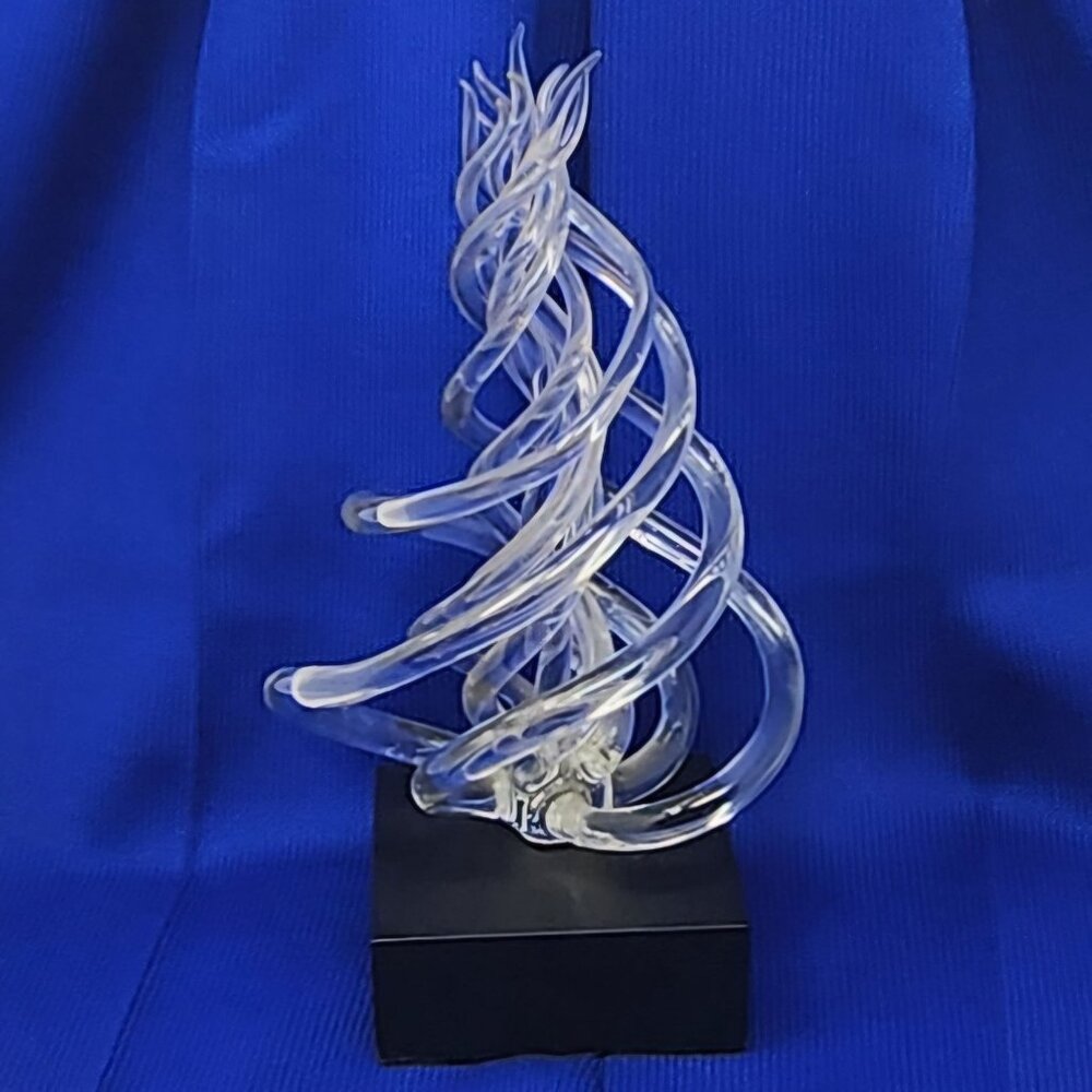 Hans Godo Frabel Art Glass "Flame of Excellence" Sculpture Mounted on Wooden Bas
